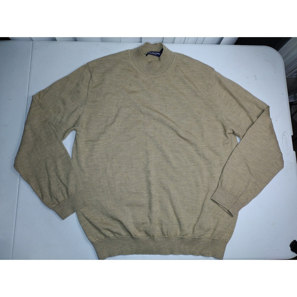 John Ashford Mens Tan 100% Extra Fine‎ Merino Wool Mock Neck Sweater Italy Large